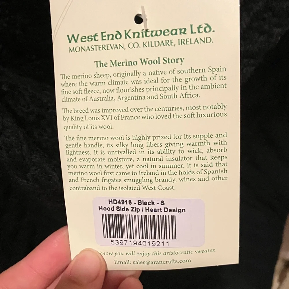 Aran Crafts Black Merino Wool Sweater - Picture 3 of 6